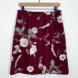 Vintage 90s Burgundy Maroon Floral Side Slit Made In USA Mini Skirt